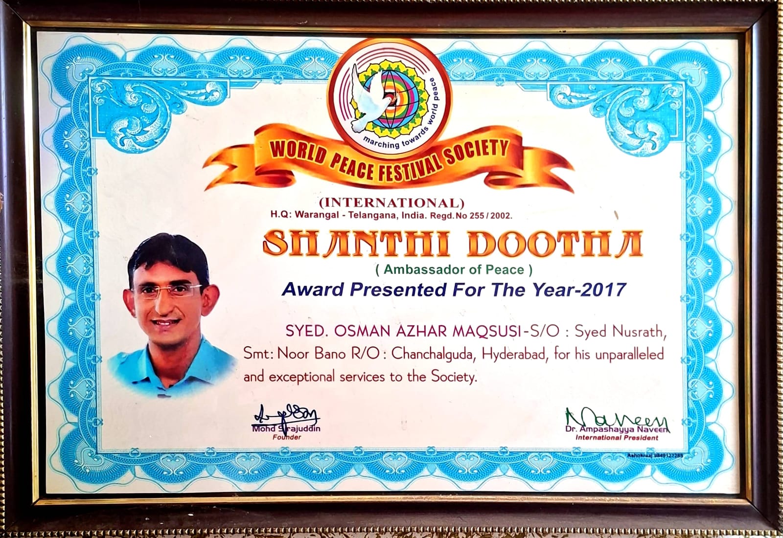Shanti Dootha Award by World Peace Foundation